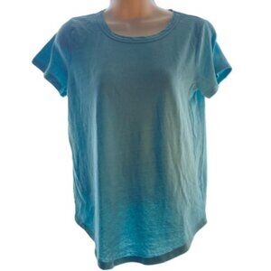 SO Short Sleeve Cotton T-Shirt Light Aqua Teal Rounded Hem Women’s Small